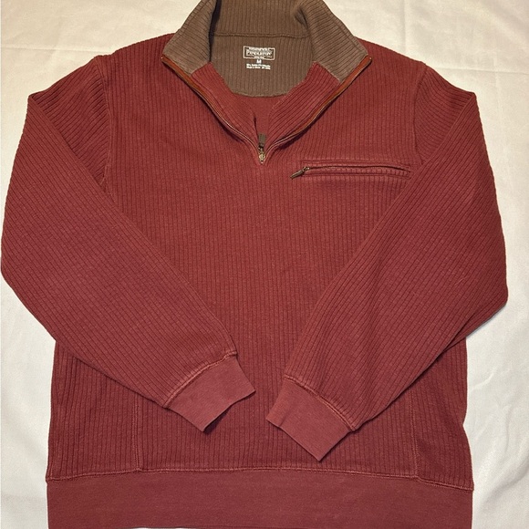 Pendleton Men’s M 1/4 Zip Cotton Blend Sweater Red Cable Knit Chest Pocket - Picture 1 of 6